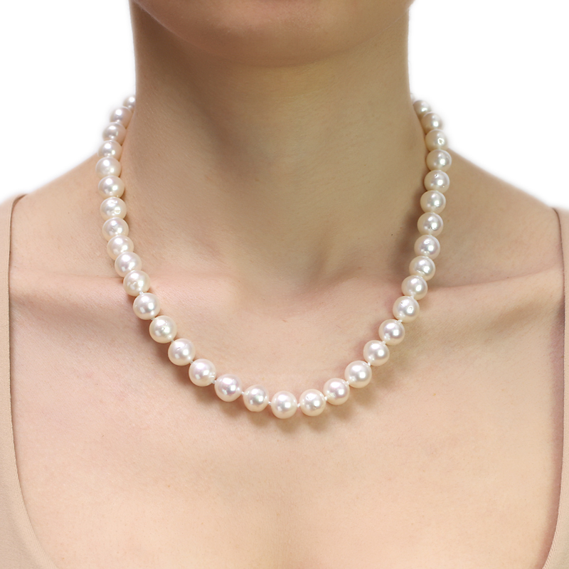 Quality Gold 14k 8-9mm Round White Saltwater Akoya Cultured Pearl Necklace  PL80AA-18 - Jerrick's Fine Jewelry
